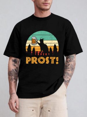 Prost Cat Silhouette Retro Bavarian Oktoberfest T-Shirt