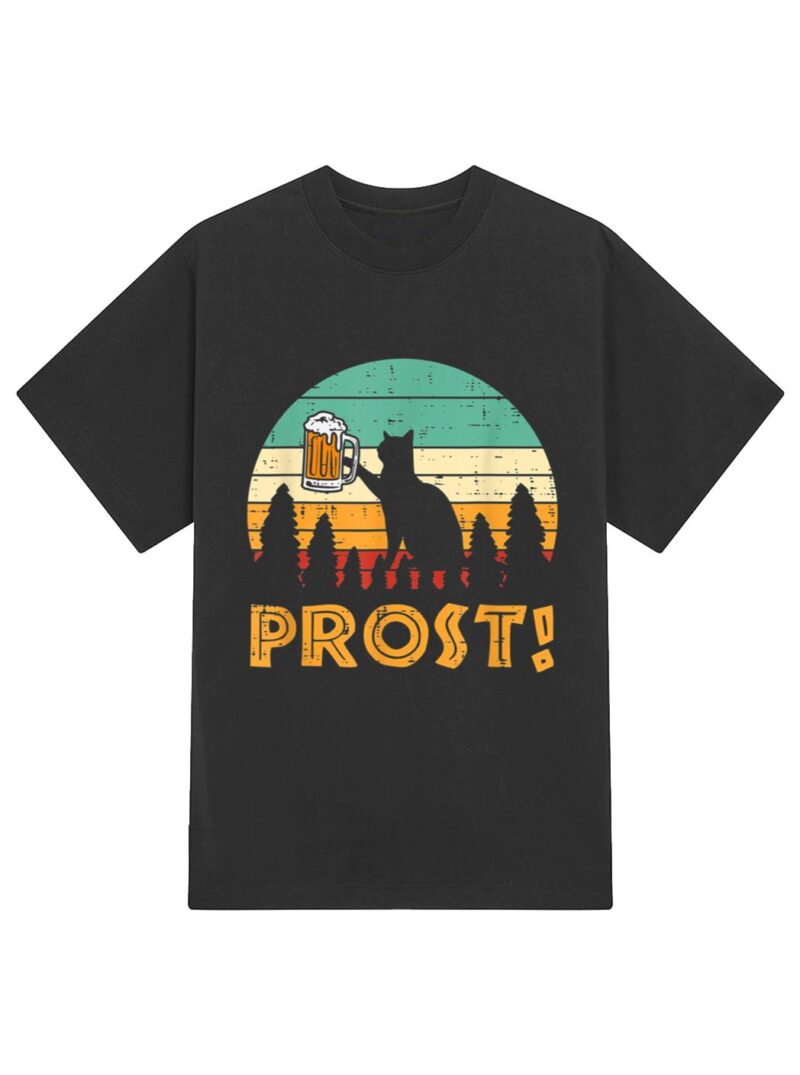 Prost Cat Silhouette Retro Bavarian Oktoberfest T-Shirt - Image 2