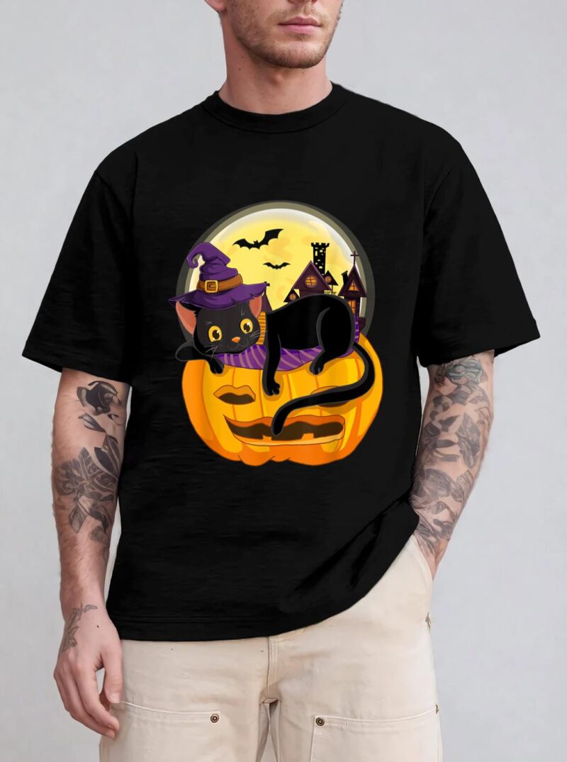 Pumpkin Black Cat Halloween Costume Scary Witch Autumn Fall T-Shirt