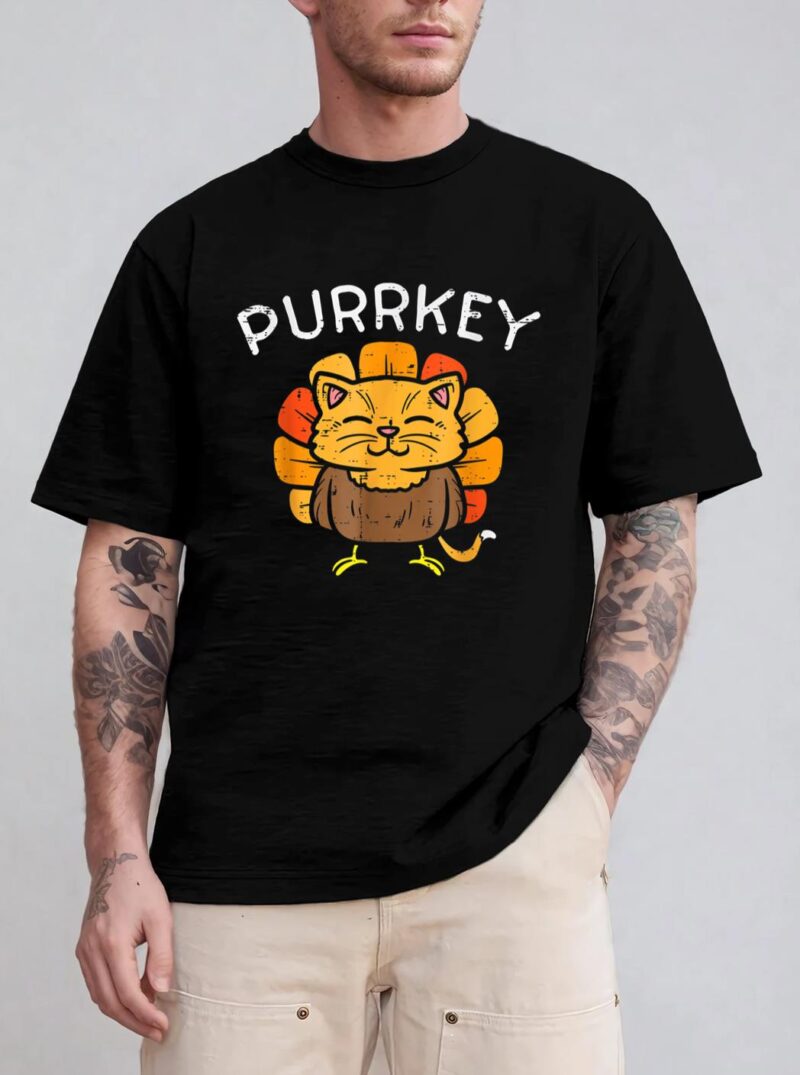 Purrkey Turkey Cat Kitten Funny Thanksgiving Cat Owner Lover T-Shirt