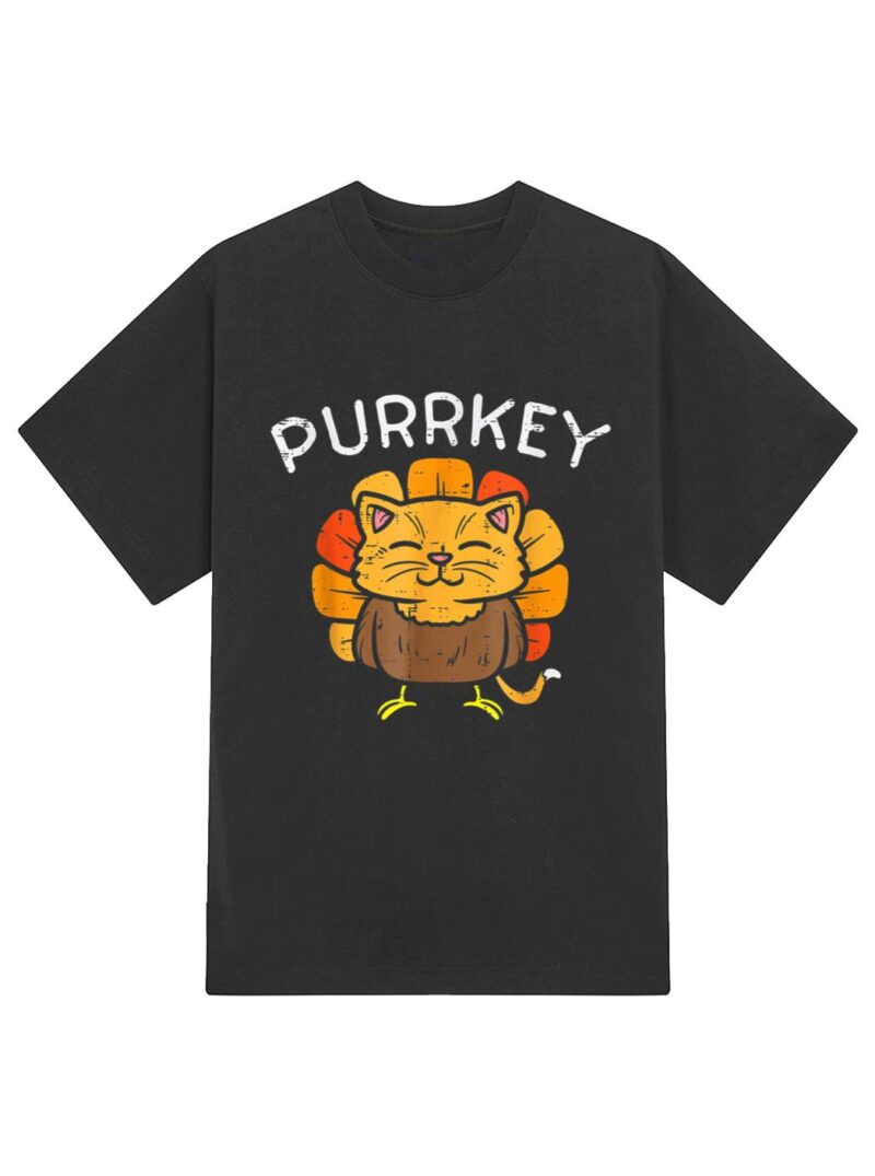 Purrkey Turkey Cat Kitten Funny Thanksgiving Cat Owner Lover T-Shirt - Image 2