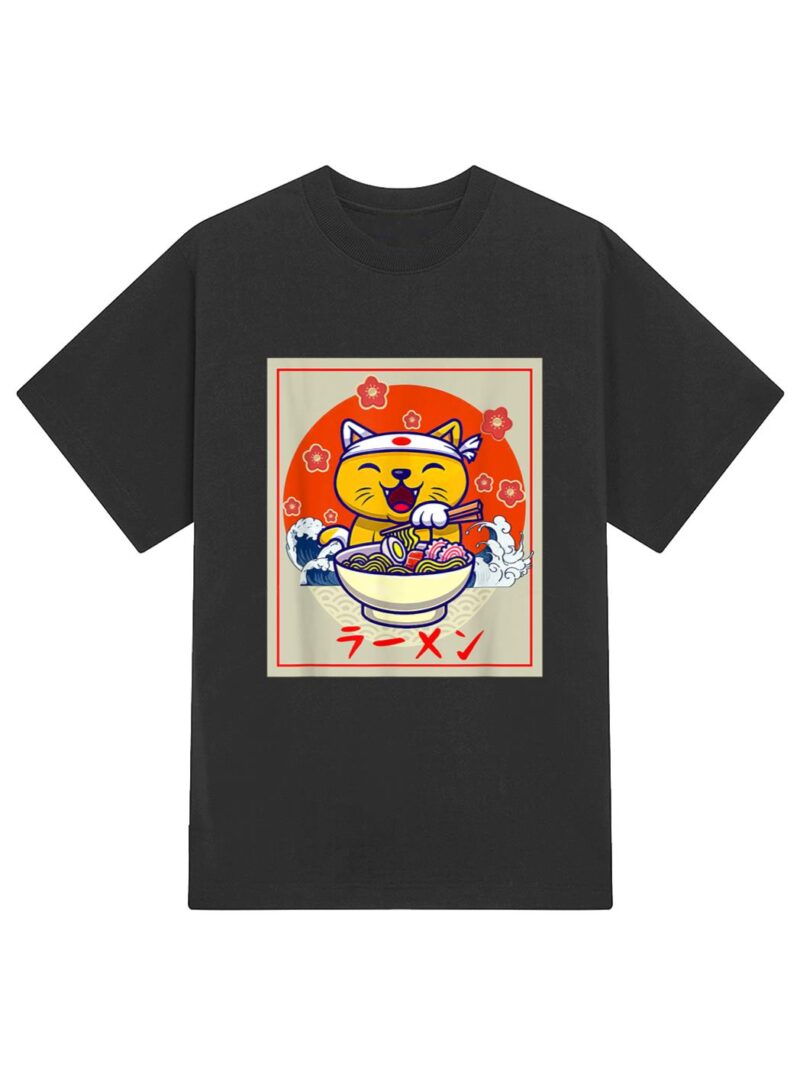 Ramen Cute Cat Kawaii Anime Japanese Food Neko Teens Girls T-Shirt - Image 2