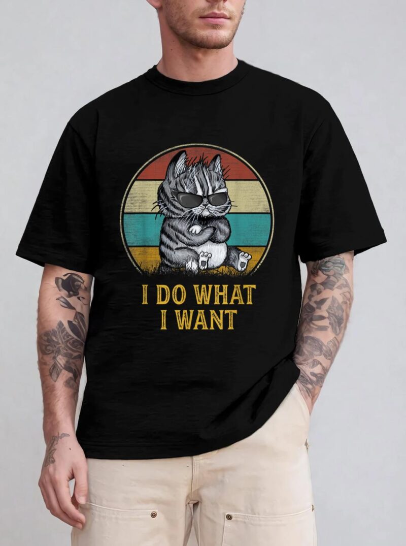Retro 80s 90s Cat Lovers Boys Men Funny I Do What I Want Cat T-Shirt
