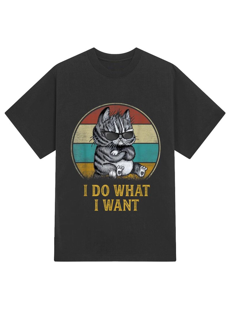 Retro 80s 90s Cat Lovers Boys Men Funny I Do What I Want Cat T-Shirt - Image 2