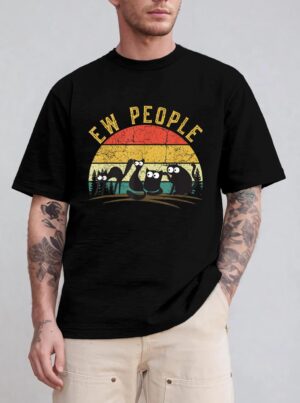 Retro Black Cat shirt for women Cat lover funny Ew people T-Shirt