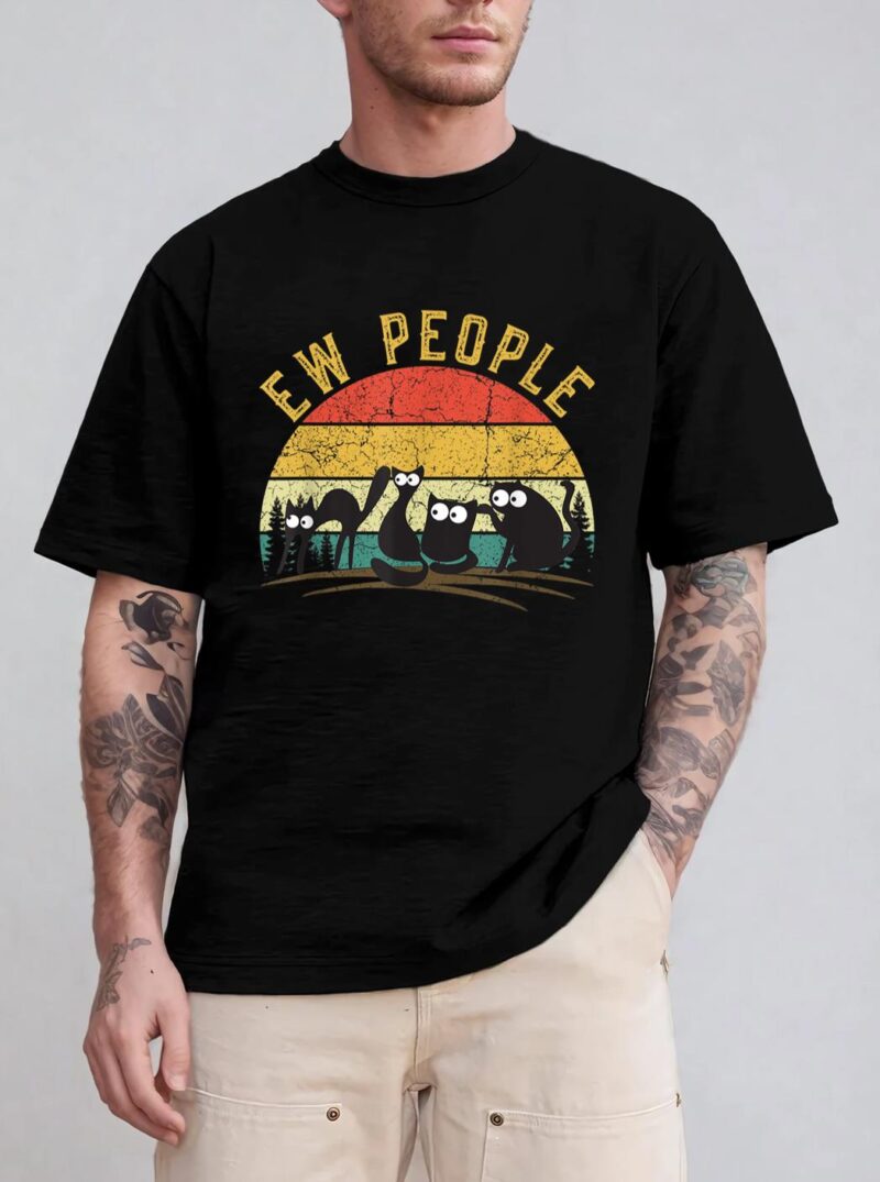 Retro Black Cat shirt for women Cat lover funny Ew people T-Shirt