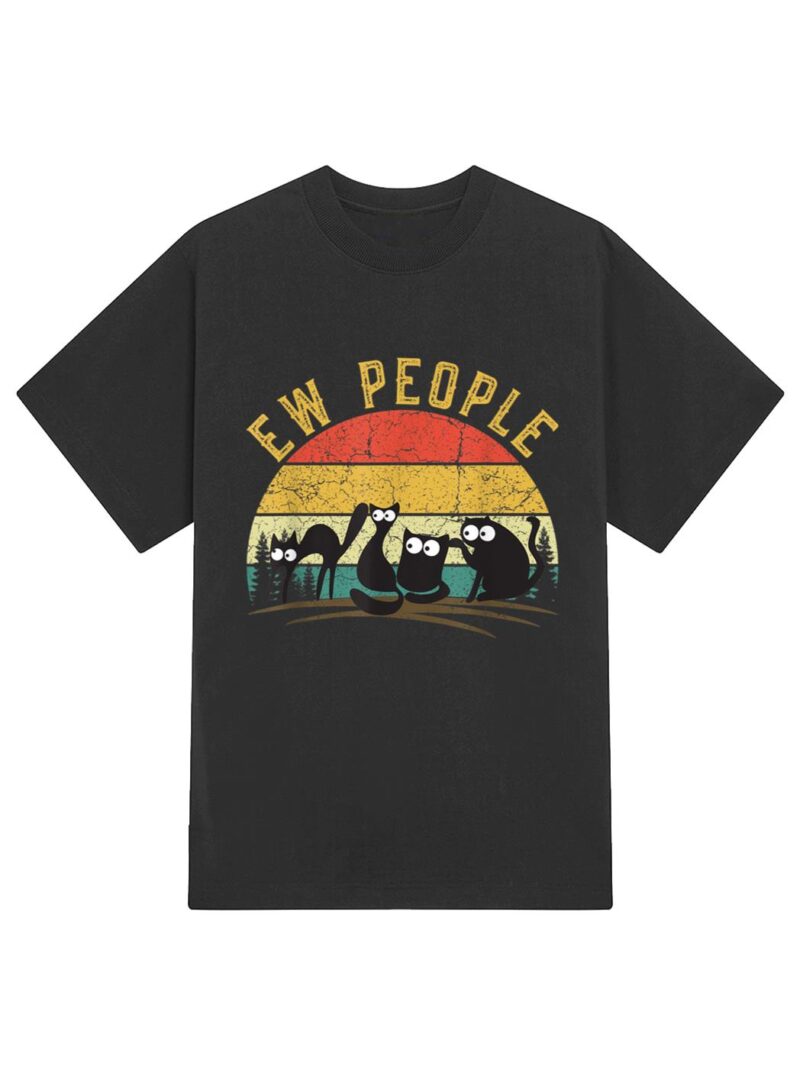 Retro Black Cat shirt for women Cat lover funny Ew people T-Shirt - Image 2