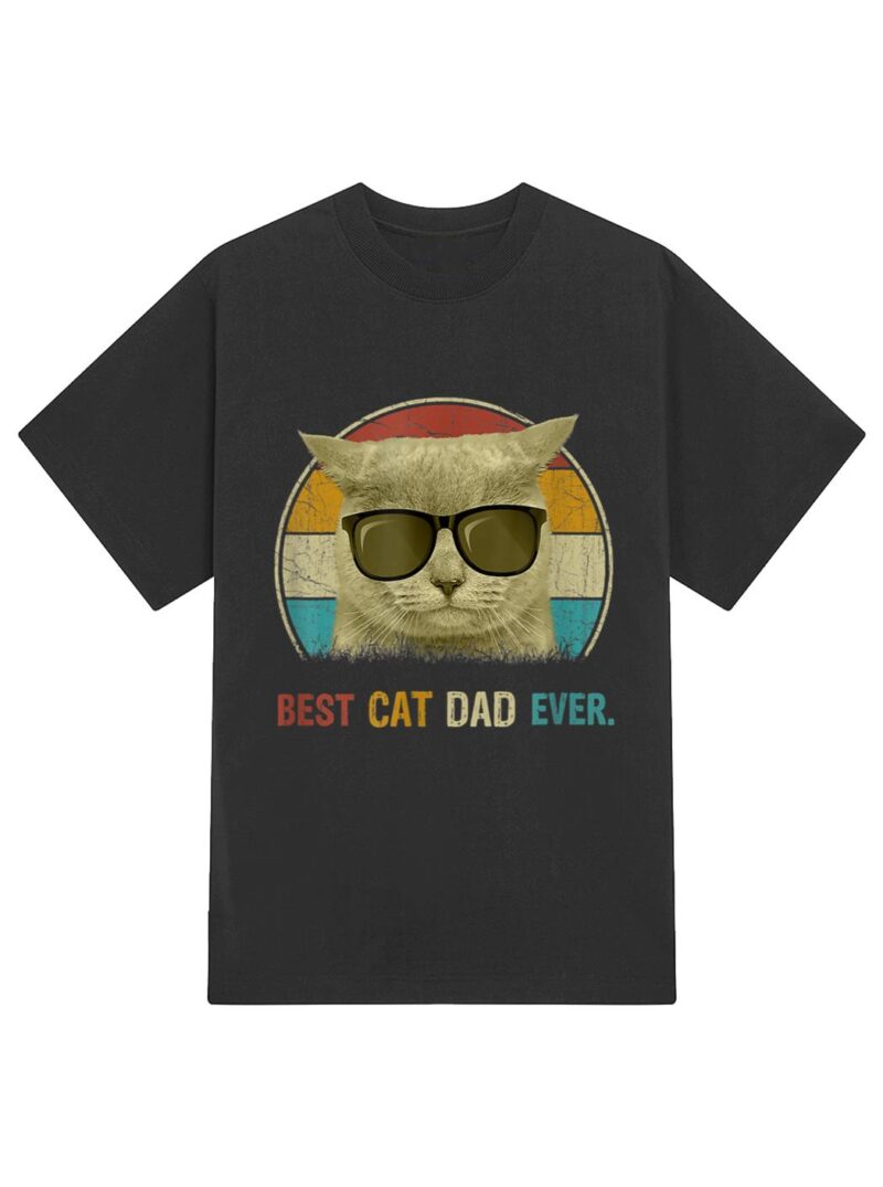 Retro Cat Best Cat Dad Ever Cat Funny Cat Daddy Cat Lover T-Shirt - Image 2