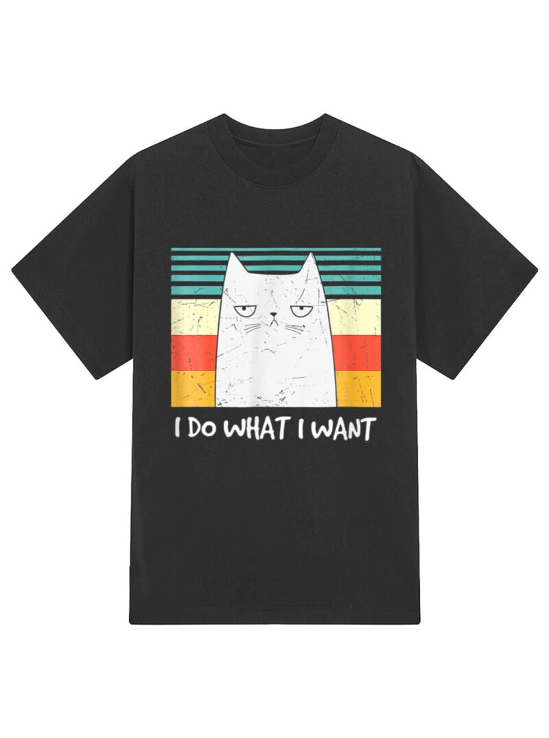 Retro Meow Cat I Do What I Want Funny Black Cat Lovers T-Shirt - Image 2