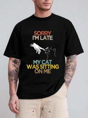 Retro Meow Cat Shirt Sorry I'm Late My Cat Was Sitting On Me T-Shirt