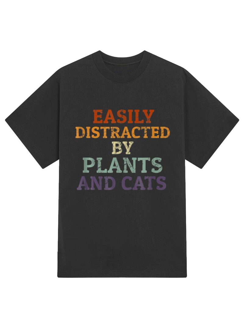 Retro Pet Cat Plant Lover Easily Distracted By Plants Cats T-Shirt - Image 2