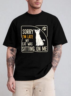 Retro Sorry I'm Late My Cat Was Sitting On Me Meow Kitty Cat T-Shirt