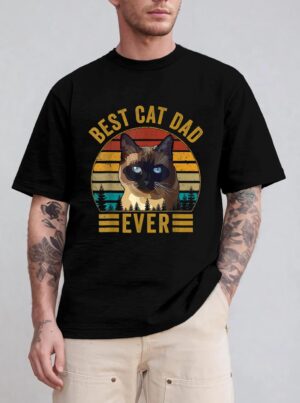 Retro Vintage Best Cat Dad Ever Fathers Day Siamese Cat T-Shirt