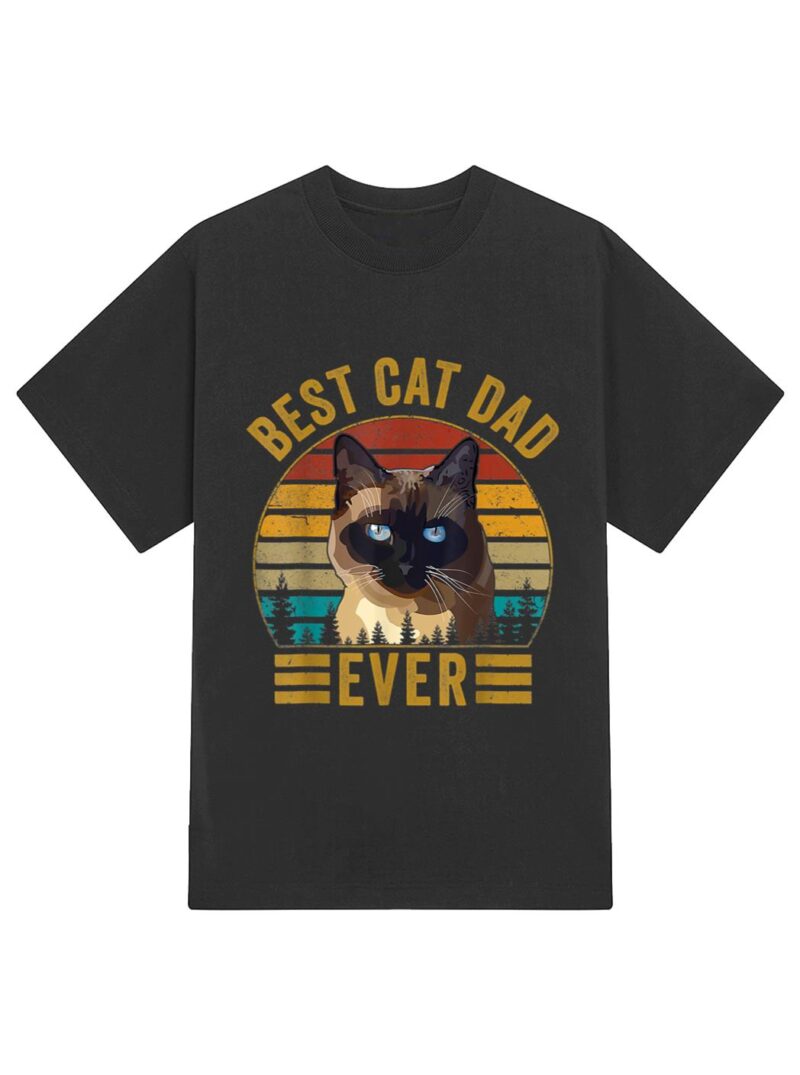 Retro Vintage Best Cat Dad Ever Fathers Day Siamese Cat T-Shirt - Image 2
