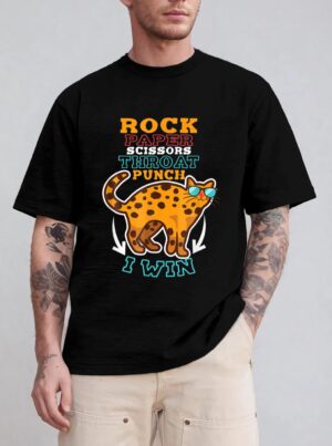 Rock Paper Scissors Hroat Punch I Win Cat Hand Game Player T-Shirt