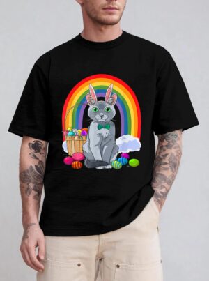 Russian Blue Cat Easter Eggs Bunny T-Shirt