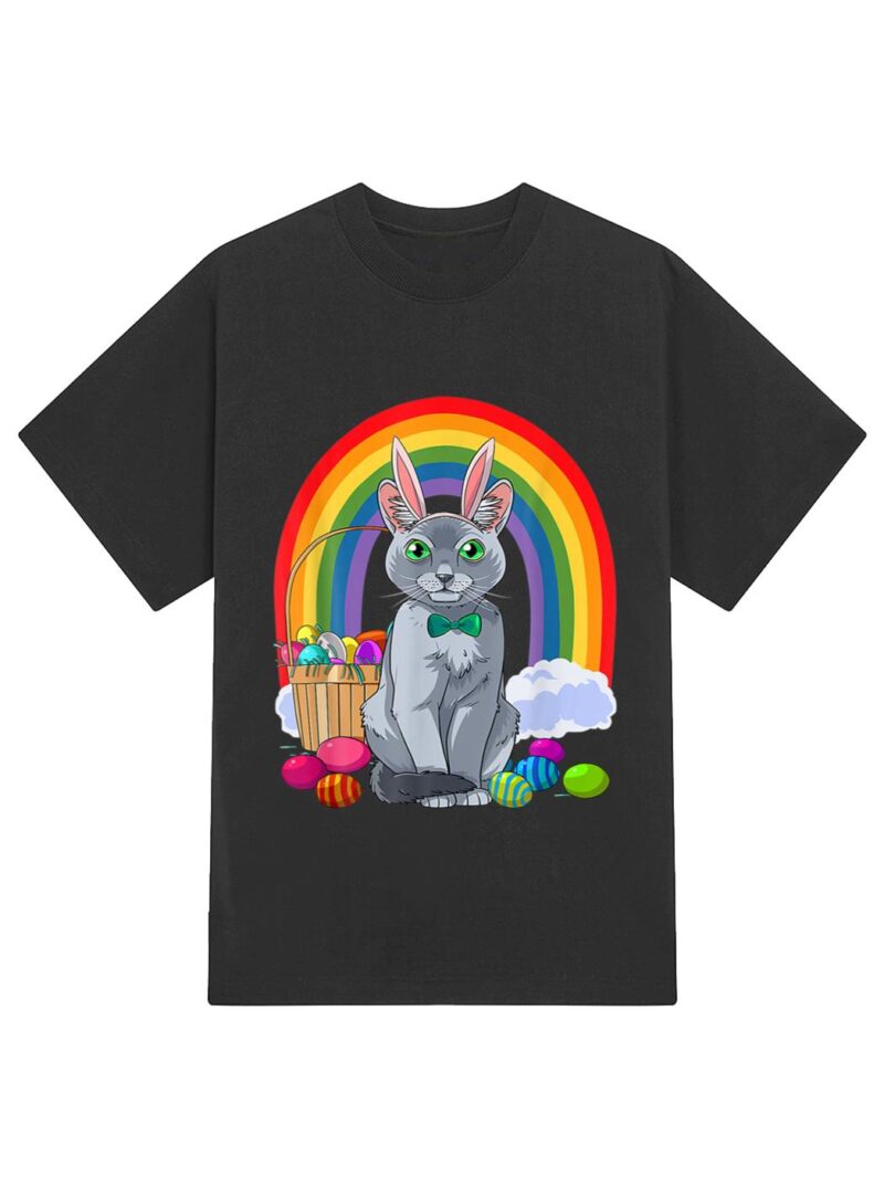 Russian Blue Cat Easter Eggs Bunny T-Shirt - Image 2