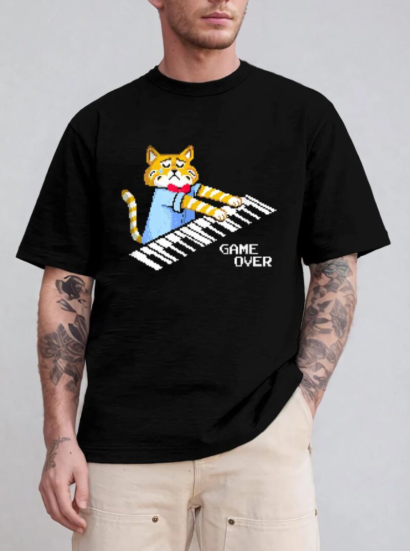 Sad Cat playing keyboard Game Over T-Shirt