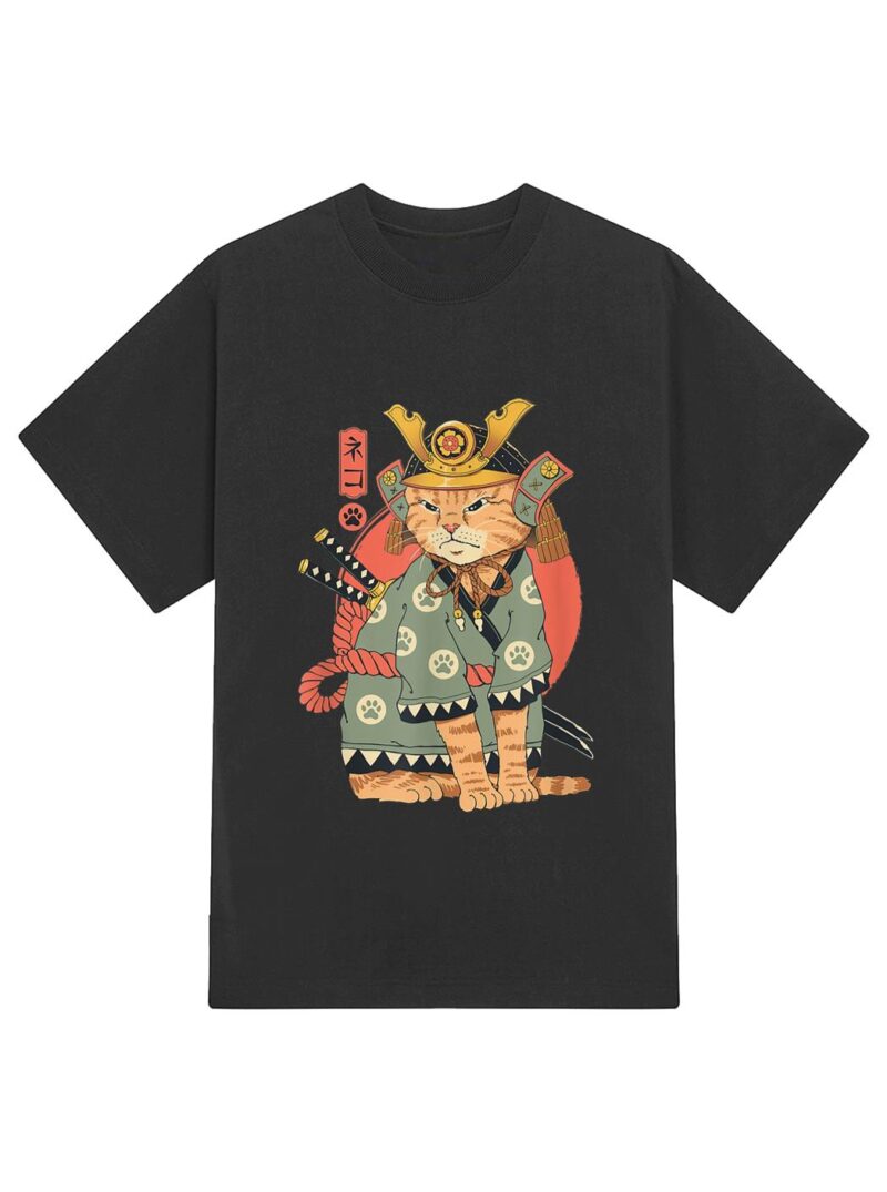 Samurai Japanese Cat Bushido Katana Vintage Gifts Men Women T-Shirt - Image 2