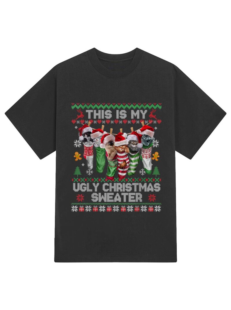 Santa Cats Pajama This is My Ugly Christmas Kittens Sweater T-Shirt - Image 2