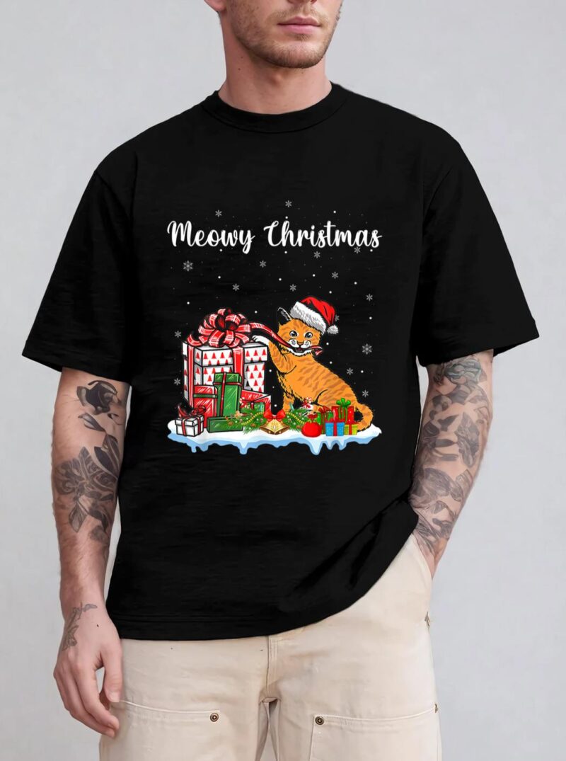 Santa Hat Cat Xmas For Girls Kids Meowy Cat Christmas T-Shirt