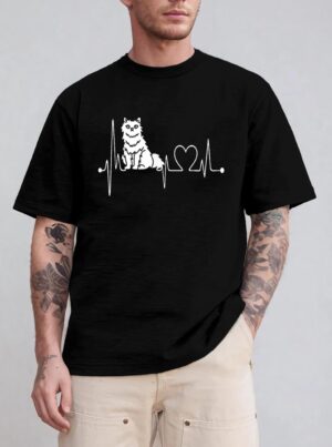 Selkirk Rex Cat Heartbeat EKG Funny Cats Kitten Lovers T-Shirt