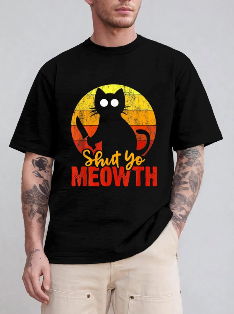 Shut Your Meowth Gory Halloween Cat With Knife Murderous T-Shirt