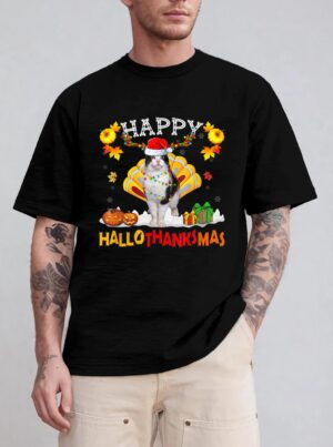 Siamese Cat Halloween Hanksgiving Christmas Hallothanksmas T-Shirt