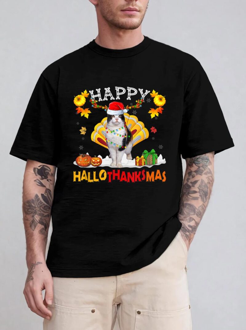 Siamese Cat Halloween Hanksgiving Christmas Hallothanksmas T-Shirt