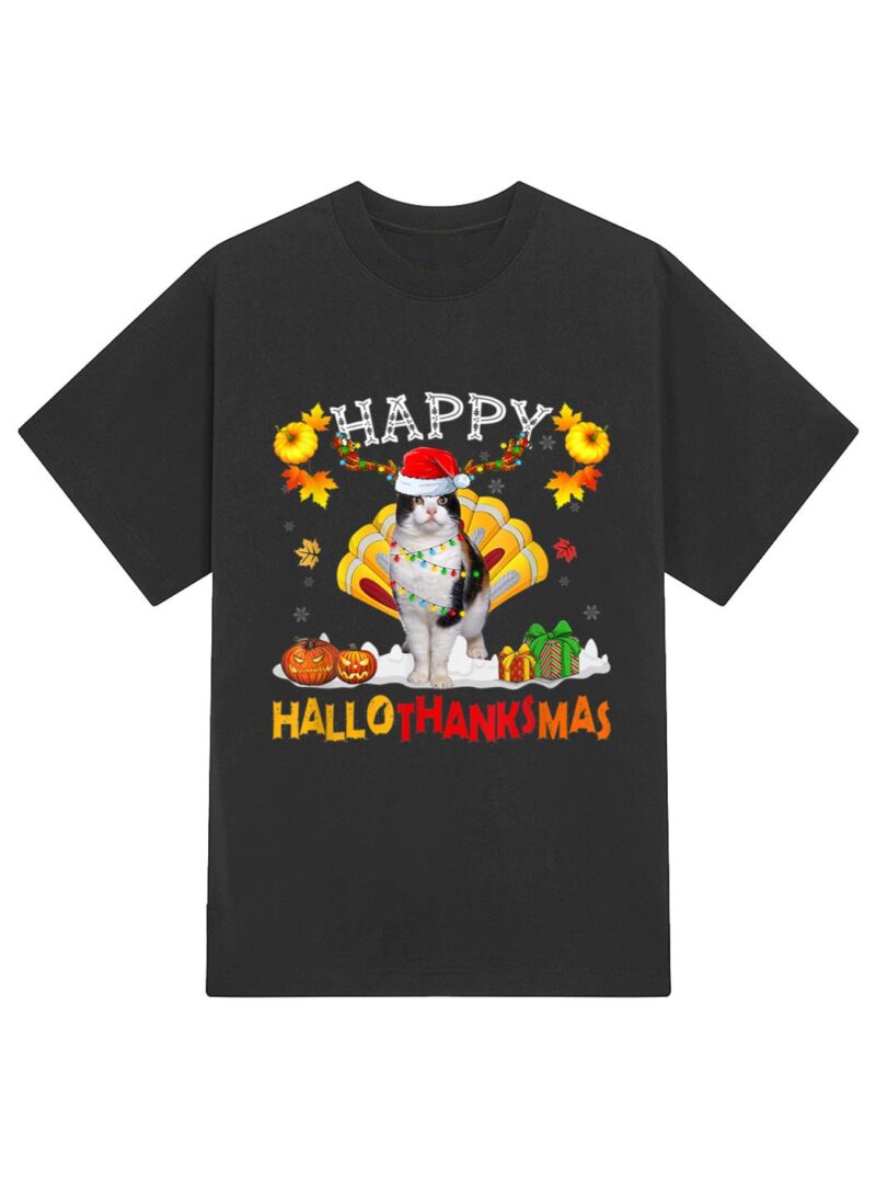 Siamese Cat Halloween Hanksgiving Christmas Hallothanksmas T-Shirt - Image 2