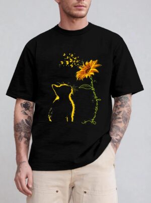 Sitting Yellow Kitten Sunflower Fragrance Butterfly T-Shirt