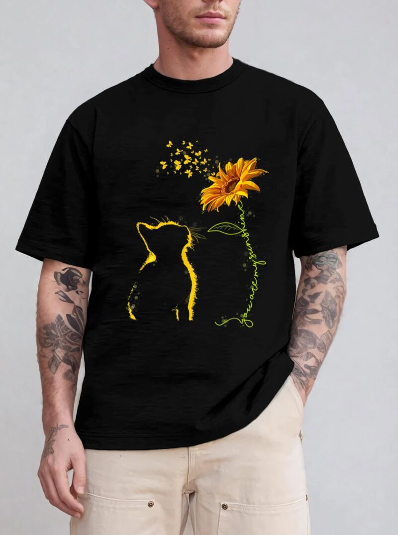 Sitting Yellow Kitten Sunflower Fragrance Butterfly T-Shirt