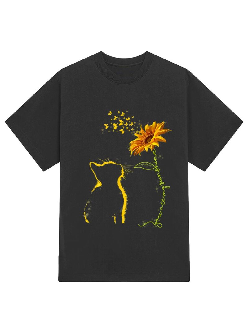Sitting Yellow Kitten Sunflower Fragrance Butterfly T-Shirt - Image 2