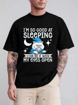 Sleeping Cat With Open Eyes Cat Lover T-Shirt