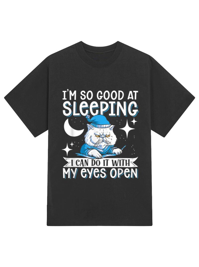 Sleeping Cat With Open Eyes Cat Lover T-Shirt - Image 2