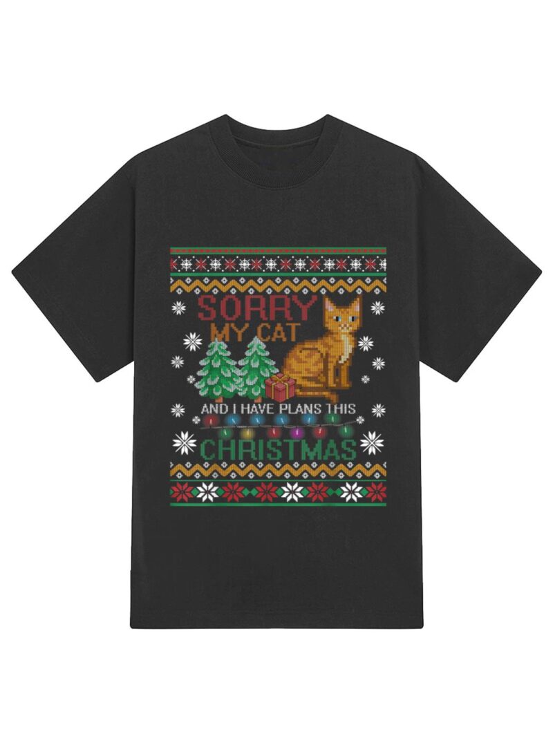Sorry, My Cat And I Have Plans This Christmas T-Shirt - Image 2