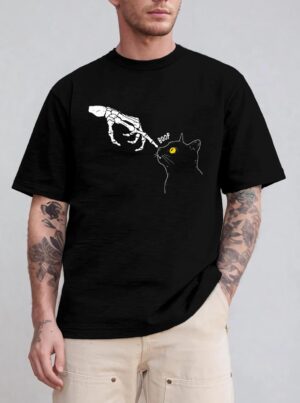 Spooky Boop Black Cat Skeleton Hands Halloween Witchy T-Shirt