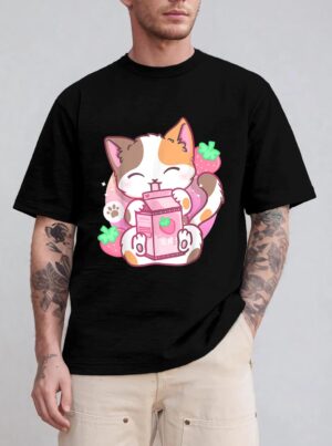 Strawberry Shake Strawberry Milk Cat Kawaii Neko Anime Girls T-Shirt