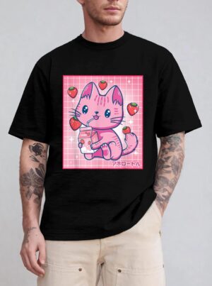 Strawberry Shake Strawberry Milk Cat Kawaii Neko Girls Anime T-Shirt