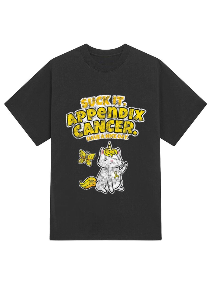 Suck It Appendix Cancer Unicorn Cat Butterfly T-Shirt - Image 2