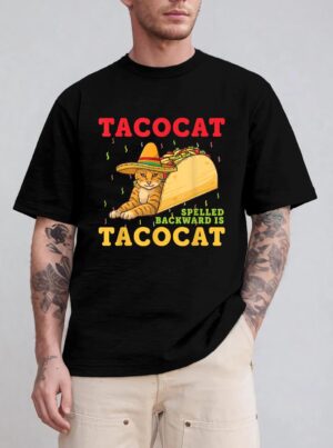 Tacocat Spelled Backwards Tacos and Cats Cinco De Mayo Cat T-Shirt