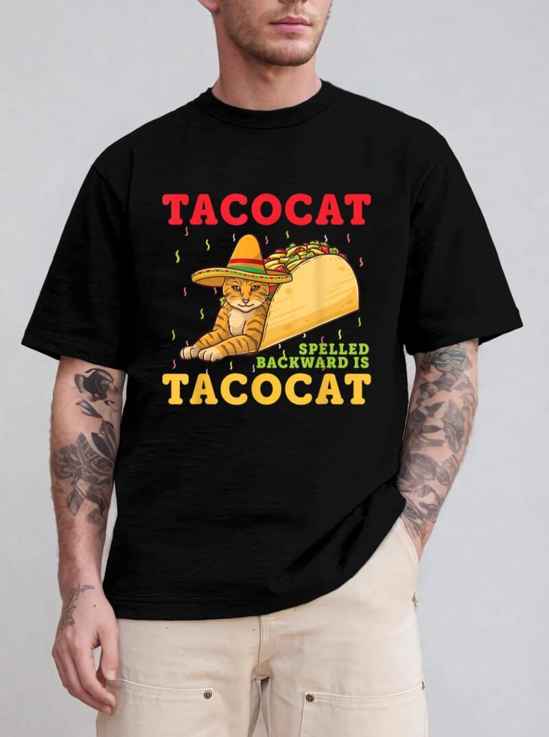 Tacocat Spelled Backwards Tacos and Cats Cinco De Mayo Cat T-Shirt