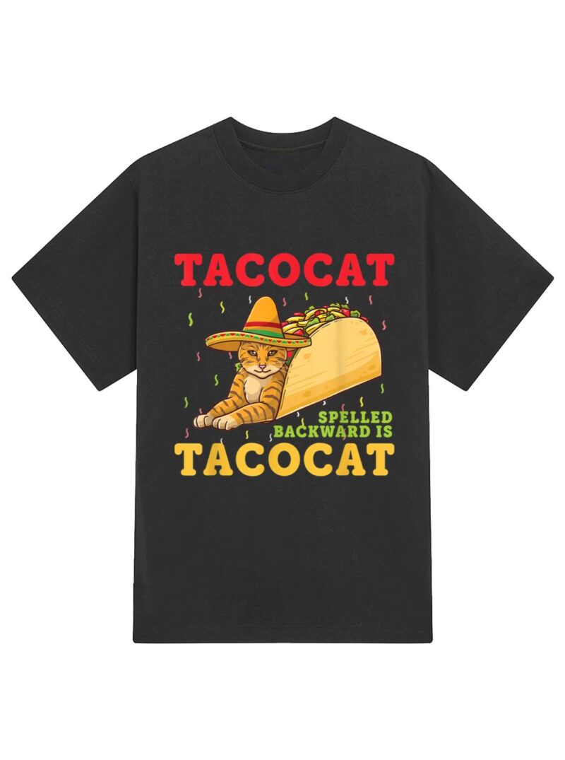 Tacocat Spelled Backwards Tacos and Cats Cinco De Mayo Cat T-Shirt - Image 2