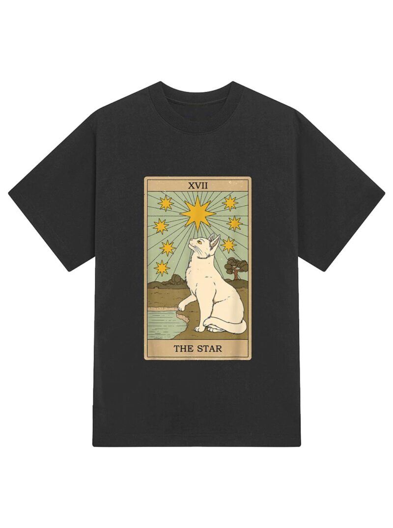 The Star Tarot Card Mermaid Gothic Cat T-Shirt - Image 2