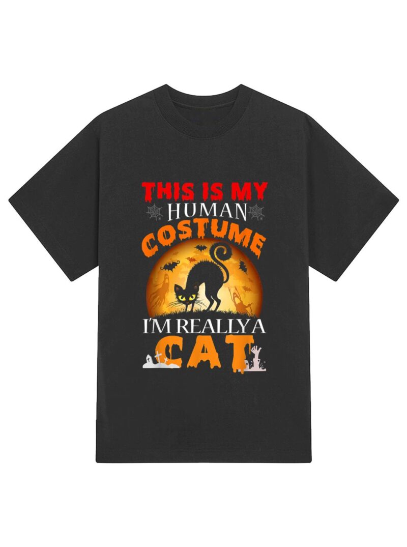 This Is My Human Costume I'm Really A Cat Pumkin Halloween T-Shirt - Image 2