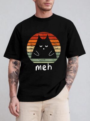 Vintage Black Cat  Meh Cat Meow Kitty Cat Lover T-Shirt
