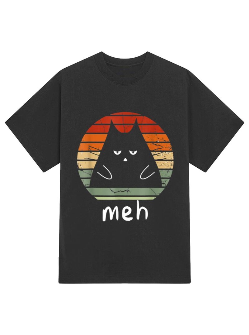 Vintage Black Cat  Meh Cat Meow Kitty Cat Lover T-Shirt - Image 2