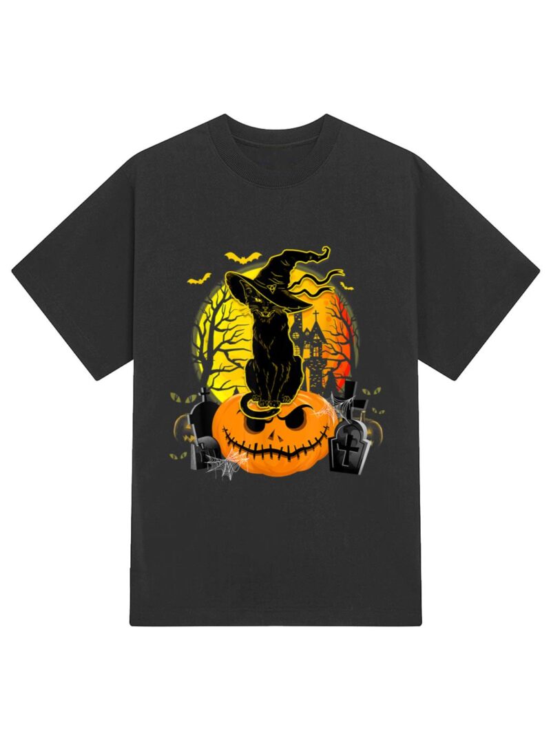 Vintage Black Cat Witch Scary Halloween Costume Kids Boys T-Shirt - Image 2