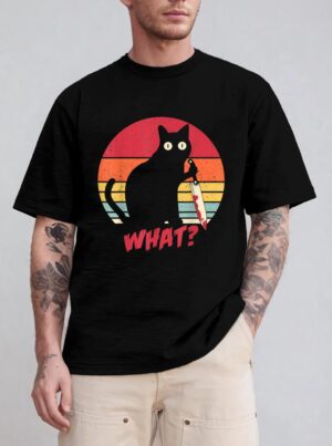 Vintage Cat What Funny Murderous Black Cat With Knife T-Shirt