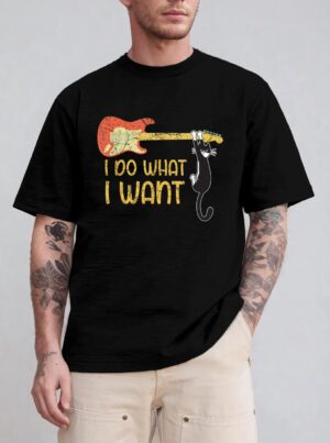 Vintage Guitar and Cat Lover Men Women I do what i want Cat T-Shirt